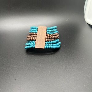 Boho Blue And Brown Wooden Bracelet.  Universal‎ Stretch Fit.